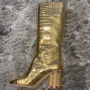 Chanel Gold Croc Boots 37.5